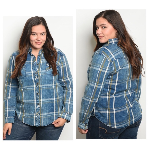 Tops - ➕Denim Checkered Top